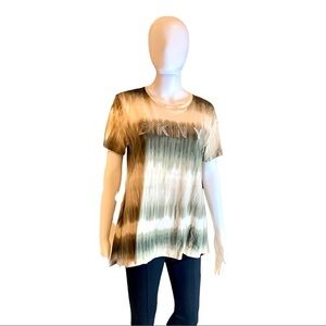 DKNY Womens Green Tie Dye Short Sleeve Crew Neck Trapeze Top Size: M
